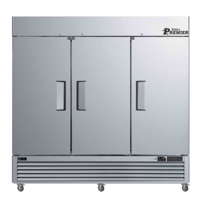 EFI Premier 82 Inch Three Door Reach-In Cooler Refrigerator stainless steel commercial kitchen cooler with 3 doors and casters