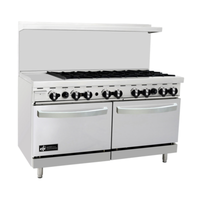 Alt Tag: EFI RCTRS-12G-8B-N 60 inch commercial gas range with 8 burners and griddle, stainless steel restaurant range with oven