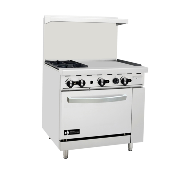 EFI RCTRS-2B-24G-N 36 inch natural gas restaurant range with griddle, stainless steel commercial kitchen range with oven
