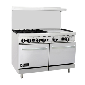 Étiquette alternative : EFI RCTRS-4B-24G Cuisinière à gaz de restaurant robuste de 48 pouces avec plaque, cuisinière commerciale à 4 brûleurs avec plaque de 24"