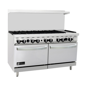 Alt Tag: 60 inch commercial natural gas range with 8 burners and griddle - EFI RCTRS-8B-12G-N 60" restaurant range with dual ovens
