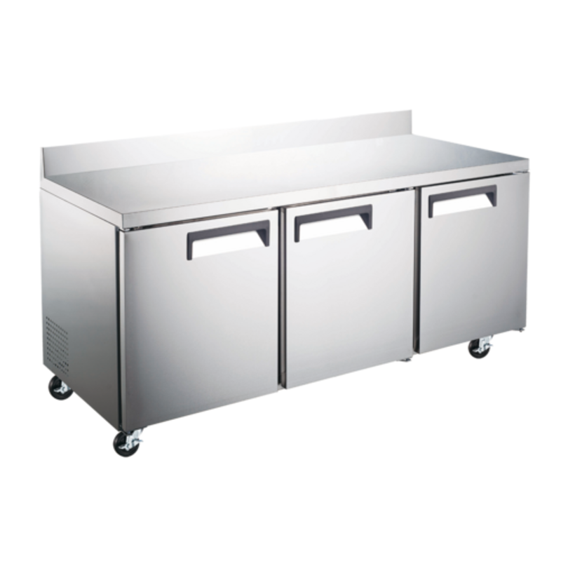 Alt Tag: EFI Refrigeration CWDR3-72VCX 72-Inch Three-Door Refrigerated Worktop Counter stainless steel 3-door commercial prep counter