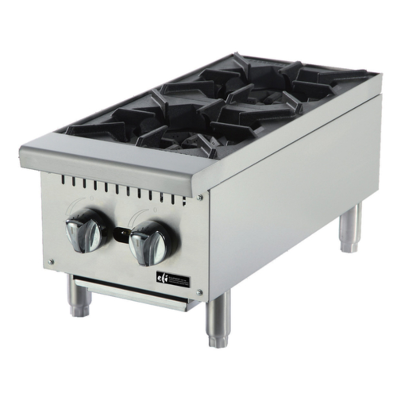 Alt Tag: EFI Sales 12" Heavy-Duty Countertop Gas Hot Plate with Two Burners stainless steel 2-burner commercial hot plate, front controls