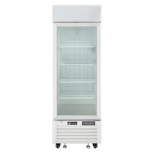 Alt Tag: EFI Sales 27" White Glass Door Commercial Ice Cream Freezer upright white glass door merchandiser with LED-lit interior shelves