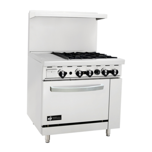 Alt Tag: EFI Sales 36-Inch Restaurant Gas Range with 4-Burners and Griddle, stainless steel commercial range with oven