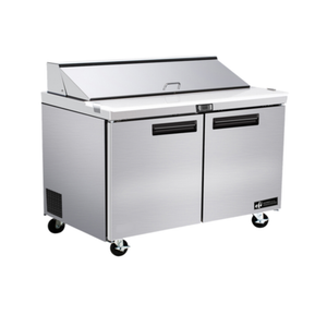 EFI Sales 36" Two-Door Refrigerated Sandwich and Salad Prep Table stainless steel commercial prep table with two doors on casters