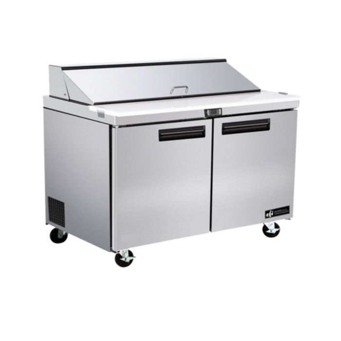 EFI Sales 36" Two-Door Refrigerated Sandwich and Salad Prep Table stainless steel commercial prep table with two doors on casters