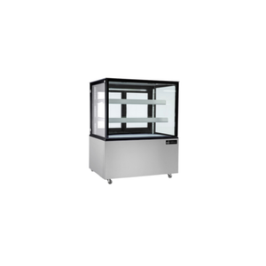 Alt Tag: EFI Sales 37-Inch Stainless Steel Flat Front Neutral Showcase ambient bakery display case with glass panels and shelves