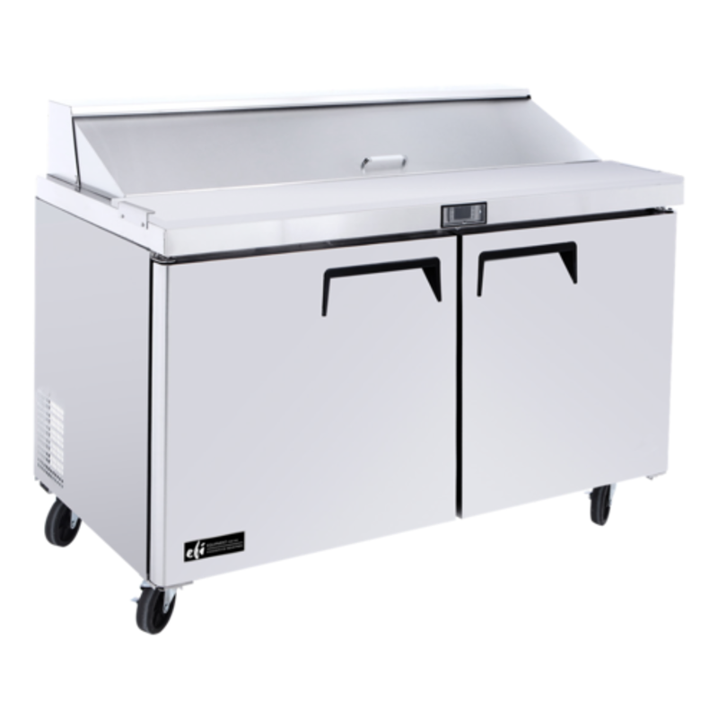 Alt Tag: EFI Sales 48-Inch Two-Door Refrigerated Sandwich Salad Prep Table stainless steel two-door refrigerated prep table with hinged lid