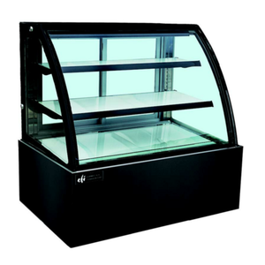 Alt Tag: EFI Sales 70.9-inch Curved Glass Refrigerated Deli Display Case black base curved glass refrigerated deli case with shelves