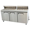 EFI Sales 73 Inch Three Door Mega Top Sandwich Prep Refrigerator stainless steel prep table with 3 doors and mega top pans