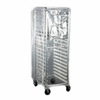 Full-Size Rack Dust Cover Protecting A Standard Bun Pan Rack In A Commercial Kitchen