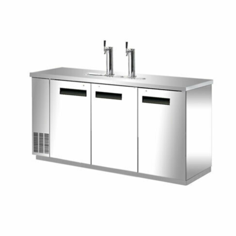 Alt Tag: Efi Sales CBBSDD3-72CC 72-Inch Stainless Steel Direct Draw Cooler 3-door back bar beer dispenser with dual draft towers