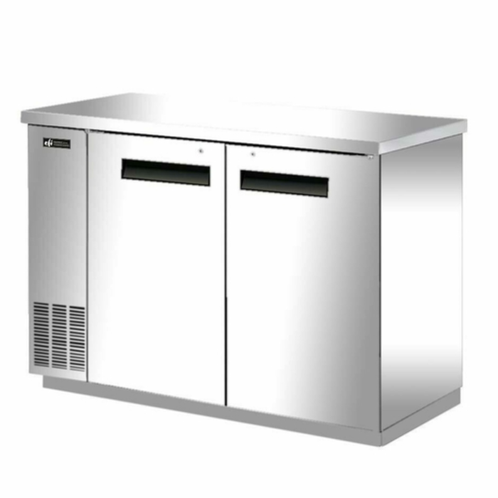 EFI Sales CBBSDR2-48CC 48.8" Stainless Steel Back Bar Refrigerator with solid doors, stainless steel exterior, commercial back bar cooler
