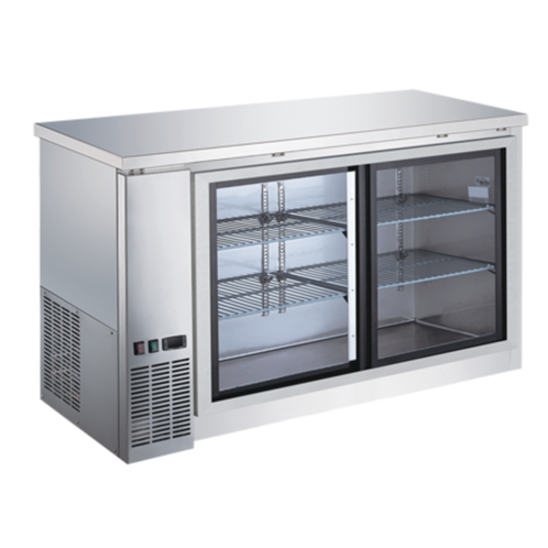 Alt Tag: EFI Sales Ltd. CBBSGDS2-60CC 60.8" Refrigerated Back Bar Cabinet stainless steel sliding glass door bar cooler