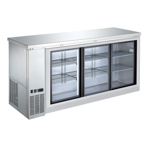Alt Tag: EFI Sales Ltd. CBBSGDS3-72CC 72 Inch Stainless Steel Back Bar Cooler with 3 sliding glass doors and refrigerated storage