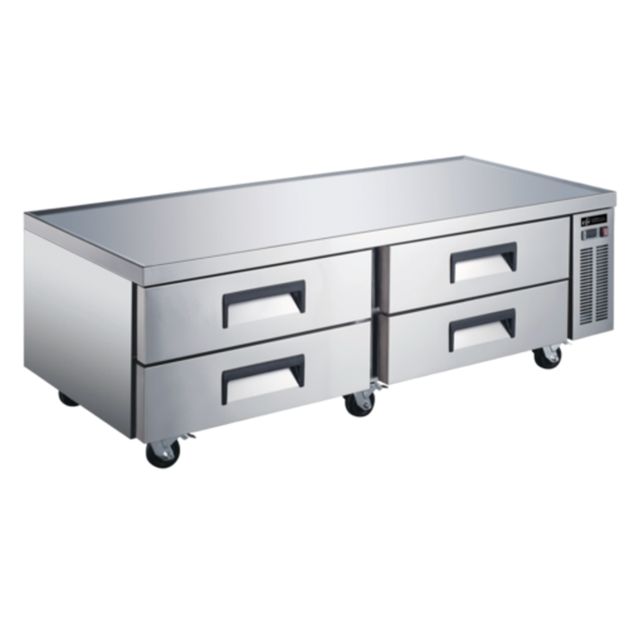 Alt Tag: EFI Sales CCB-72VCX 72-Inch Four-Drawer Refrigerated Chef Base Stand stainless steel 4-drawer refrigerated base on casters