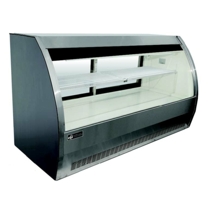 Alt Tag: EFI Sales Ltd. CDC-2000S 78.7-inch Curved Glass Refrigerated Deli Case with curved glass front and illuminated display shelves