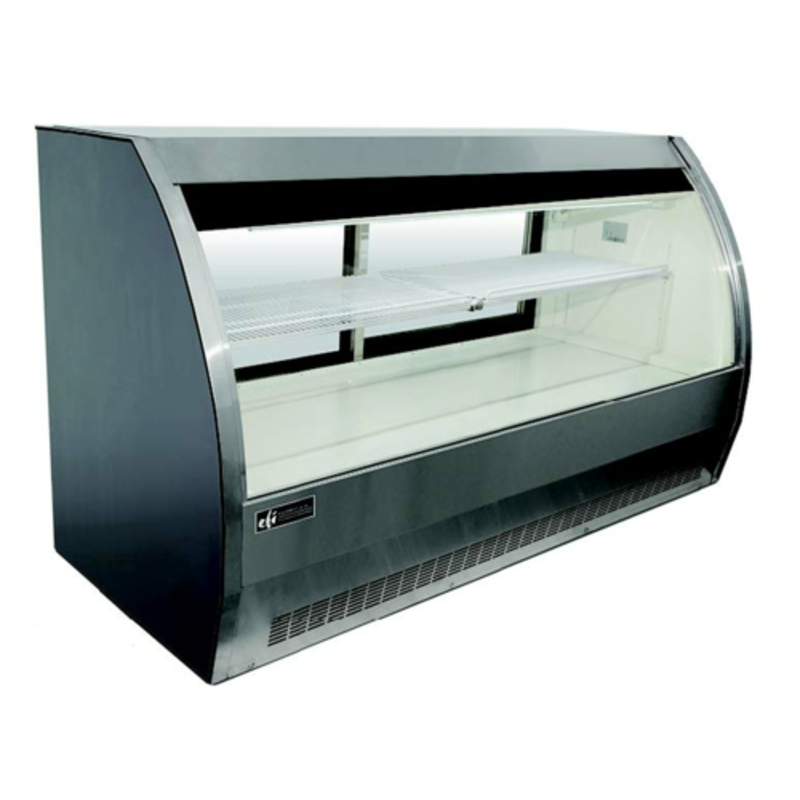 Alt Tag: EFI Sales Ltd. CDC-2000S 78.7-inch Curved Glass Refrigerated Deli Case with curved glass front and illuminated display shelves