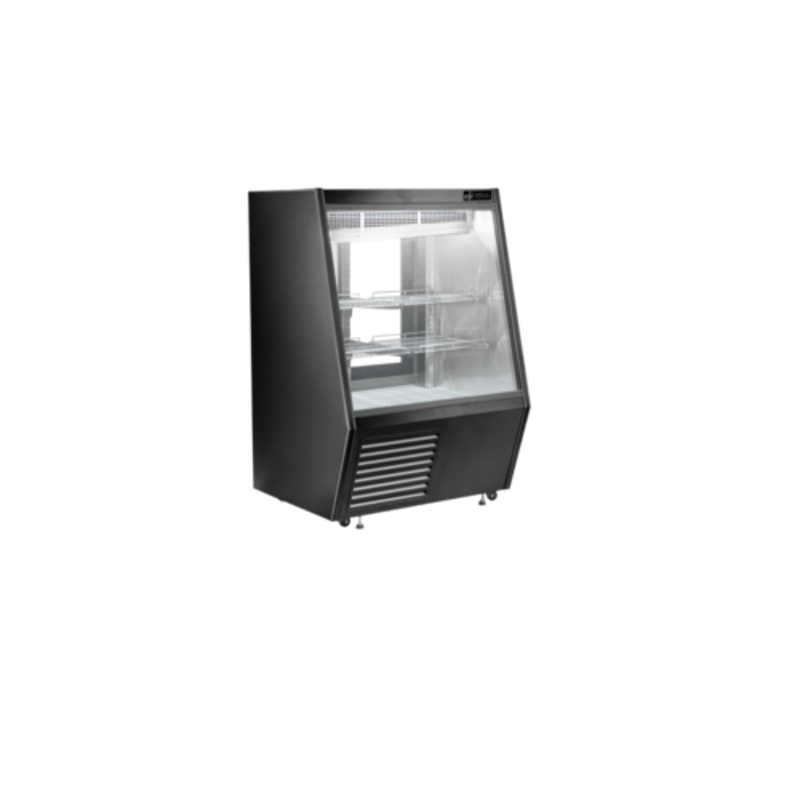 EFI Sales Ltd. CDCBS 36.3" Wide Flat Front Refrigerated Deli Showcase black glass-front refrigerated display case with shelves