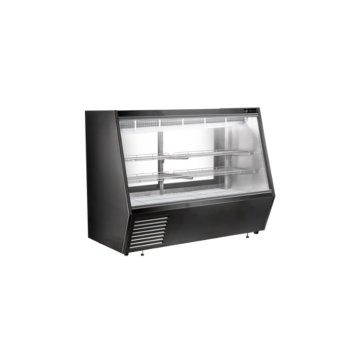 Alt Tag: EFI Sales 71.7 Inch Refrigerated Deli Display Case Flat Front flat front black refrigerated deli showcase with LED lighting