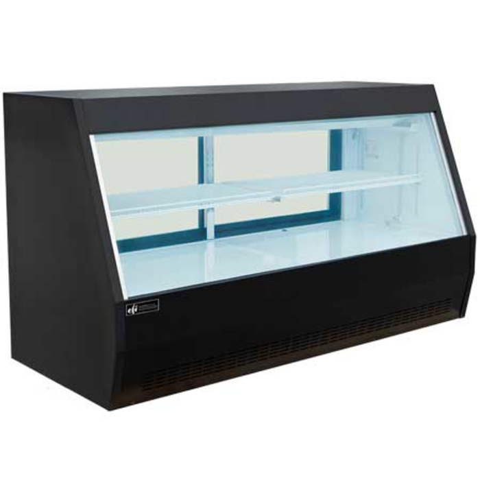 Alt Tag: EFI Sales Ltd. 78.7 Inch Straight Glass Refrigerated Deli Case black refrigerated deli display case with straight glass and LED lighting