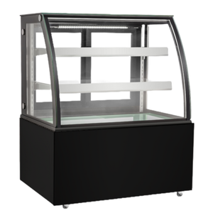 Alt Tag: EFI Sales Ltd. CGCM-4747 47.2" Refrigerated Bakery Deli Display Case black curved glass deli bakery showcase with shelves