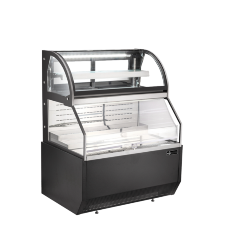 EFI Sales 47.2" Curved Open Air Combo Refrigerated Merchandiser curved glass open-air display case with shelves for cafe and market