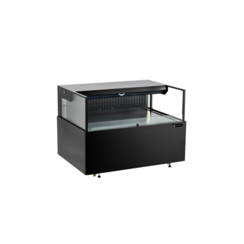 Alt Tag: EFI Sales CGOMS-4734 46.7" Black Open Air Refrigerated Merchandiser black open air display case with LED lighting for grab-and-go items