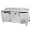 Refrigerated Pizza Prep Table With Two Doors And Top Rail For Easy Access In Commercial Kitchens.