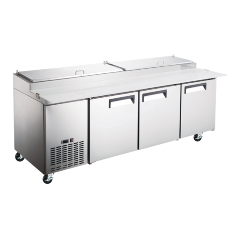 Alt Tag: EFI Sales CPDR3-93VCX 93" X-LINE Refrigerated Pizza Prep Table stainless steel 3-door commercial refrigerated prep table
