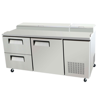 EFI Sales CPDW2-67VC 67" Stainless Steel Refrigerated Pizza Prep Table with refrigerated topping rail, drawers and cabinet storage