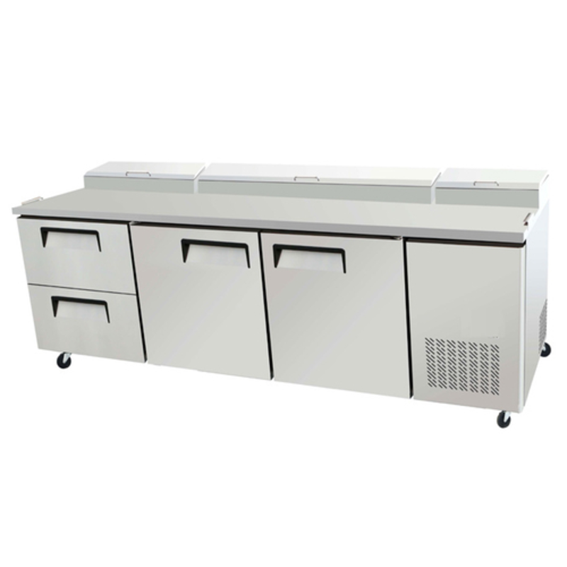 EFI Sales CPDW2-93VC 93 inch refrigerated pizza prep table with ample storage and spacious prep area.