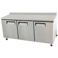 Alt Tag: EFI Sales Ltd. CWDR3-72VC 72.7 Inch Work Top Refrigerated Counter stainless steel 3-door commercial kitchen prep counter