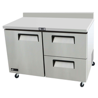 Alt Tag: EFI Sales 48.2" Stainless Steel Refrigerated Worktop Counter Cooler with stainless top, 1 door and 2 drawers commercial prep counter