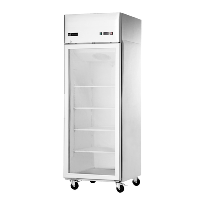 EFI Sales 28.7" Top Mount Glass Door Reach-In Freezer Merchandiser, single glass door commercial freezer with shelves