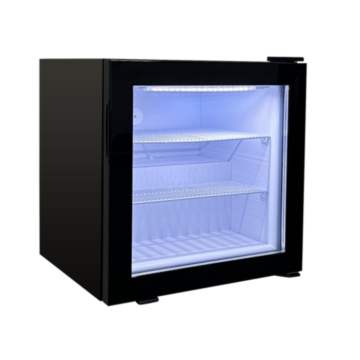 Alt Tag: EFI Sales F1-55GDCT 55L Countertop Glass Door Display Freezer black countertop freezer with glass door and adjustable shelves