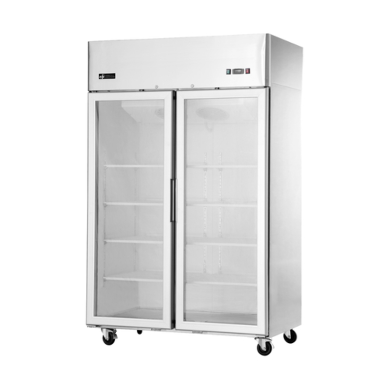 Alt Tag: EFI Sales F2-52GDSVC 51.7" Top Mount Reach-In Glass Door Freezer, two glass doors, stainless commercial freezer cabinet