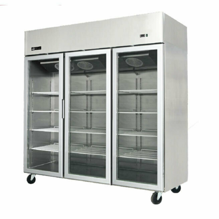 EFI Sales F3-78GDSVC 77.8" Wide Top Mount Reach-In Glass Door Freezer Merchandiser three-door glass freezer merchandiser
