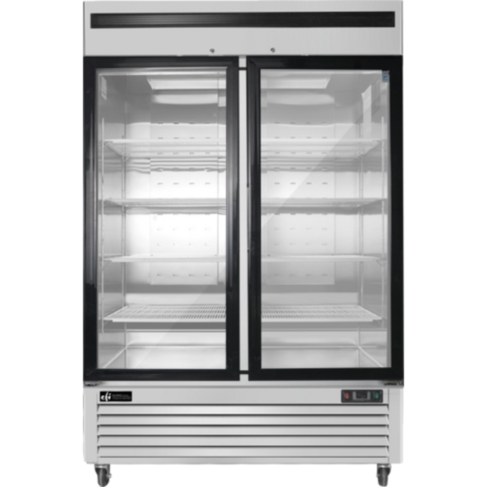 Alt Tag: EFI Sales FI2-54GDSVC 54" Two Glass Door Ice Cream Merchandiser stainless steel freezer with anti-fog glass doors