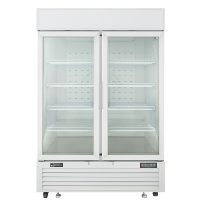 EFI Sales FI2-54GDWVC 54.4" Bottom Mount Glass Door Merchandiser Freezer with two glass doors, white commercial display freezer