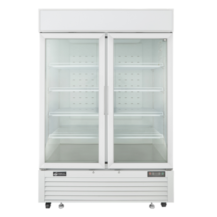 EFI Sales FI2-54GDWVC 54.4" Bottom Mount Glass Door Merchandiser Freezer with two glass doors, white commercial display freezer