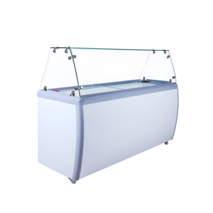 Alt Tag: efi sales 71 Inch Wide White Ice Cream Dipping Cabinet commercial dipping freezer with curved glass display lid