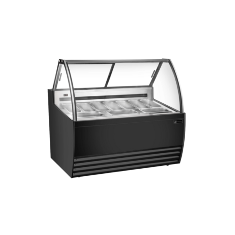 EFI Sales FIGCB-5652 55.4" Curved Glass Gelato Dipping Showcase black curved glass gelato display case with dipping pans
