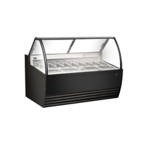 Alt Tag: EFI Sales FIGCB-7052 69.4" Curved Glass Gelato Dipping Showcase black curved glass display case for gelato and ice cream tubs