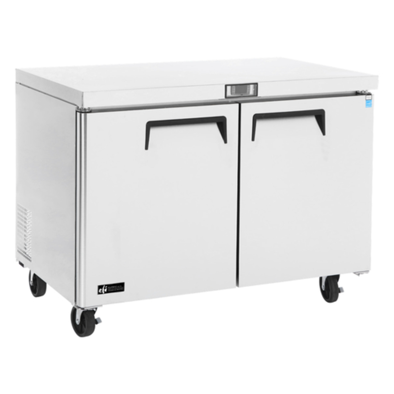 EFI Sales 60.2 Inch Stainless Steel Two-Door Undercounter Freezer, commercial undercounter freezer with stainless steel doors