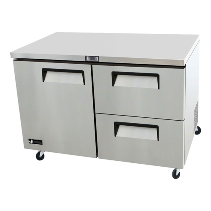 efi sales 48.2" Stainless Steel Commercial Undercounter Worktop Freezer with stainless steel top, 2 drawers, 1 door