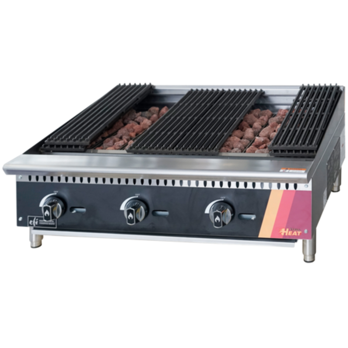 EFI Sales Ltd. HCH36-LV-P 36-Inch Gas Lava Rock Countertop Charbroiler with lava rocks, 3 burners, heavy-duty grates