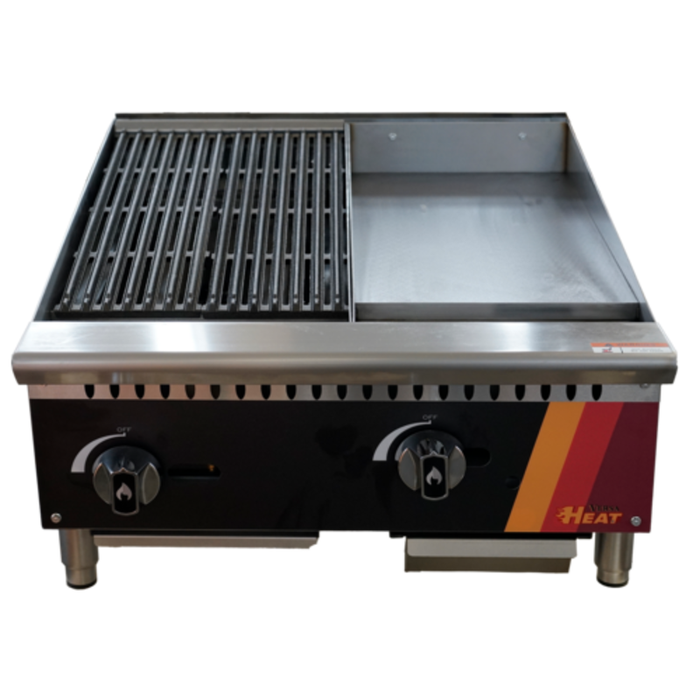 Alt Tag: EFI Sales 24-inch Countertop Gas Griddle Charbroiler Combination Unit with 12-inch griddle and 12-inch charbroiler cooktop