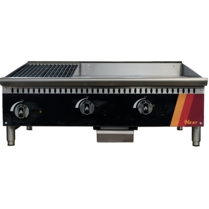 Alt Tag: EFI Sales HCT36-12CH-24GM-N Versa Heat 36" Gas Countertop Griddle Charbroiler 36in combo griddle and charbroiler
